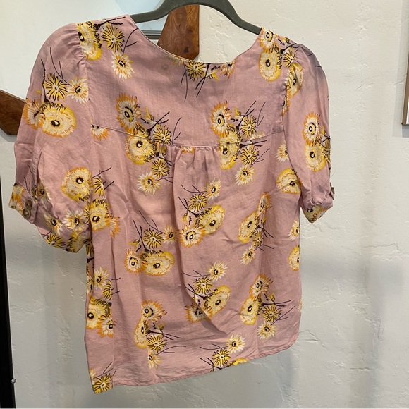 Madewell button front blouse pink and yellow floral dandelions - XS - Picture 7 of 10